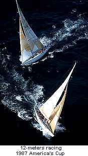 two 12-meters racing in the 1987 America's Cup off Australia