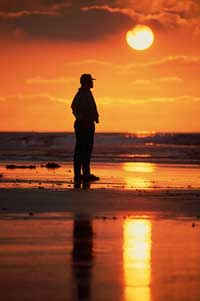 man alone on beach at sunset