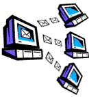 drawing of computers exchanging emails