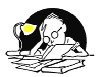 drawing of man studying books