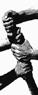 men's hands pulling on thick metal bar