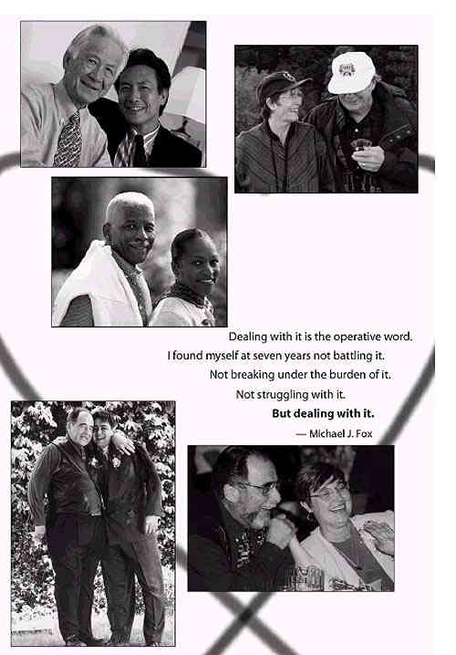 collage of photos of people and the following quote from Michal J. Fox: Dealing with it is the operative word. I found myself at seven years not battleing it. Not breaking under the burden of it. Not struggling withi it. But dealing with it.