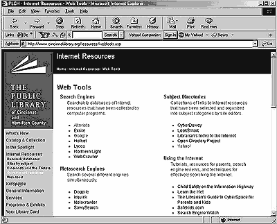 screen save of a page from cincinnati library web site