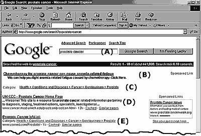 screen save of the top of a google page after searching for words prostate cancer